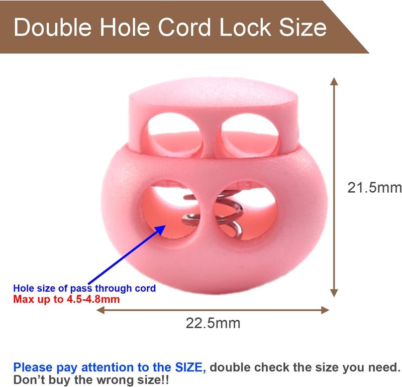 LongSLong 12Pack BabyPink Plastic Spring Cord Lock for Shoelace, DrawString Clip, Paracord Toggle Stopper Elastic String Lock Fastener Slider Double Hole - Image 2